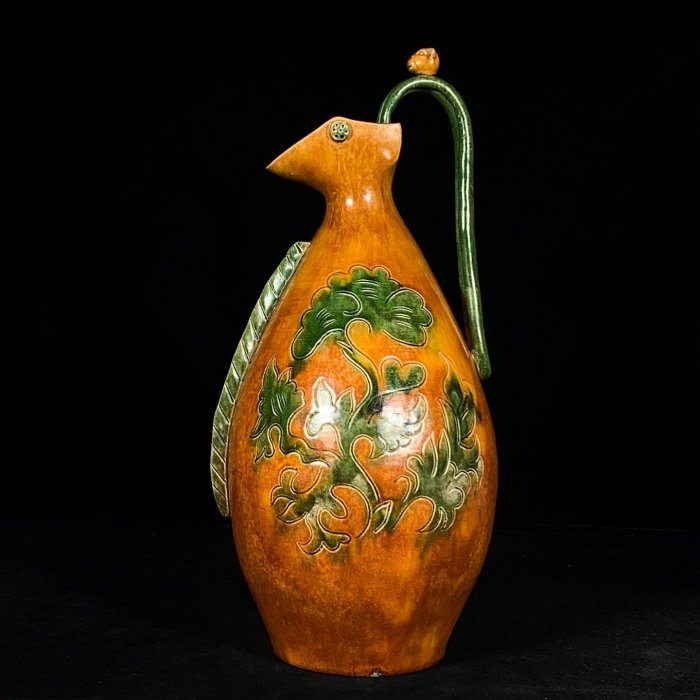 唐三彩花卉紋鳳型壺，高40直徑18cm，600206 瓷器官窯汝窯【古雲