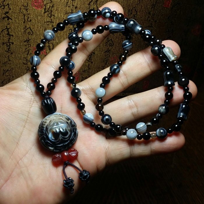 市價一折特賣→天然西藏九眼頁岩天珠【金剛手印天眼珠項鍊XO-235】29