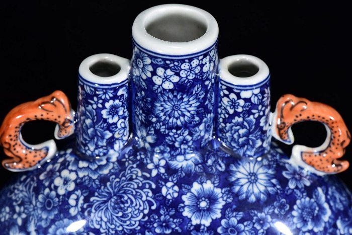 乾隆時期青花瓷瓶龍風紋三管扁瓶瓷器收藏品古董瓶HYX13495 | Yahoo拍賣