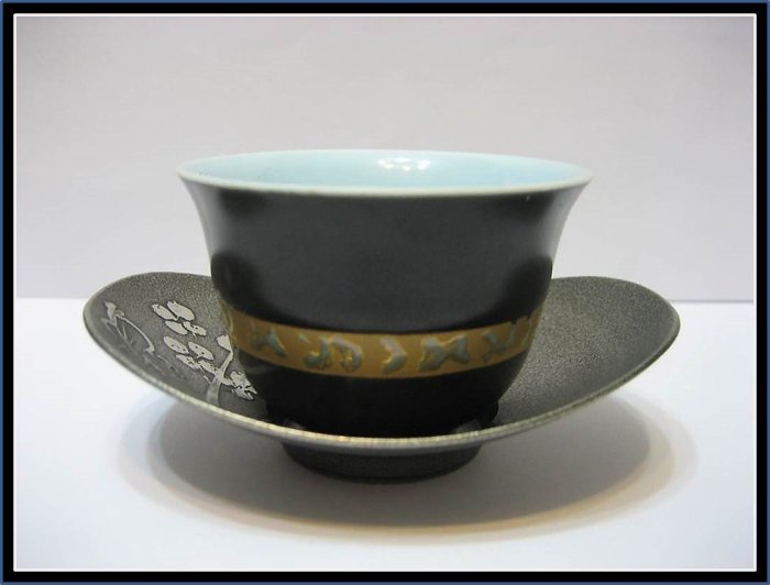 勇福堂》】日本茶道具－名工松下喜山款【純錫小判形五君子茶托5