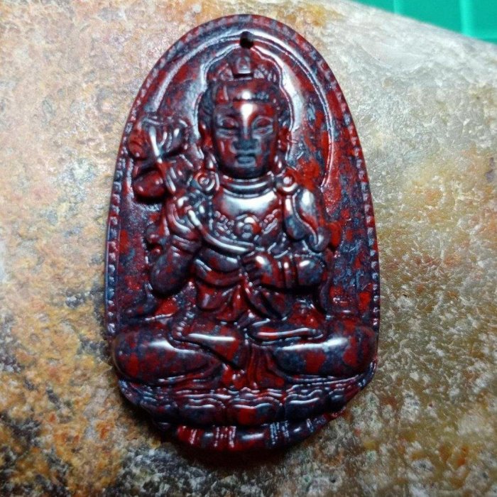 大勢至菩薩】天然桂林雞血石/朱砂阿卡天珠/雞血總統石掛墜Wi-63 特優