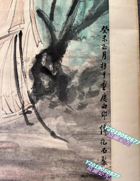 中国古美術 近代 傅抱石款 人物画 水墨画 掛軸 宣紙 唐物 文房置物 純手描き 傅抱石135+68國畫，紙本立軸，人物畫。畫工精湛，線飄逸，風格典型