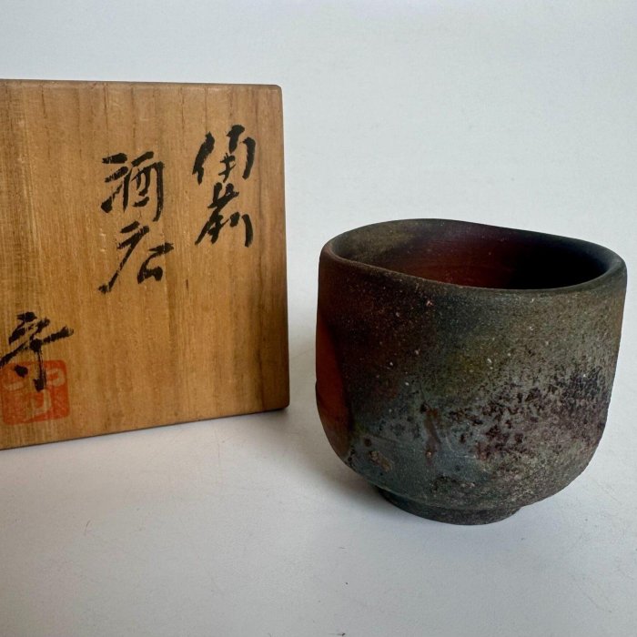 日本備前燒嚴選柴岡守手作杯子全新附原盒火痕完美侘寂風推薦備前燒柴岡