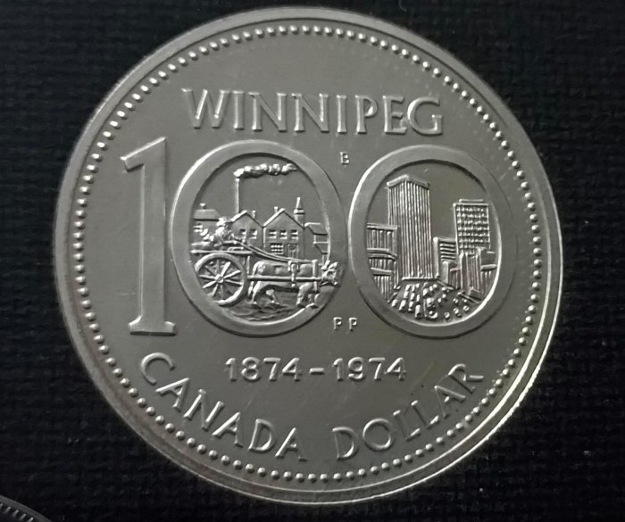 C1687加拿大1974年溫尼伯建城100週年紀念套幣（無證.1元銀幣0.5銀.直徑