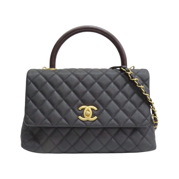 CHANEL 香奈兒 Coco Handle 鍊帶肩背包 黑色 菱格紋牛皮 金釦 【二手名牌BRAND OFF】