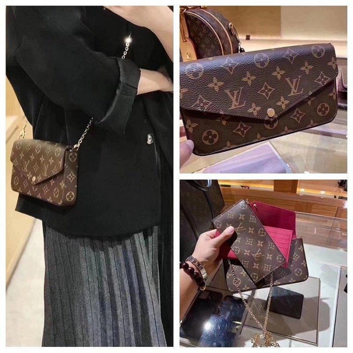LV路易威登女包經典FELICIE三合一信封包鏈條單肩斜挎包