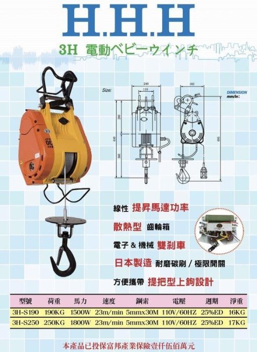 1 TIG  AC 110V小金鋼190KG/輕型吊車/輕型捲揚機/吊車/絞盤/小金剛/絞盤/天車/拖板車/千斤頂