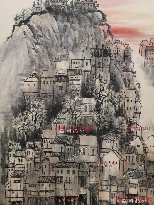 A 李可染紙本山水立軸畫心尺寸67.5x137.5厘米舊藏收藏古玩【八寶樓