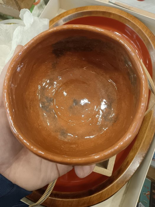 日本回流岡崎信光清水寺樂燒分支古門堂燒抹茶色樂燒抹茶碗尺寸：直徑