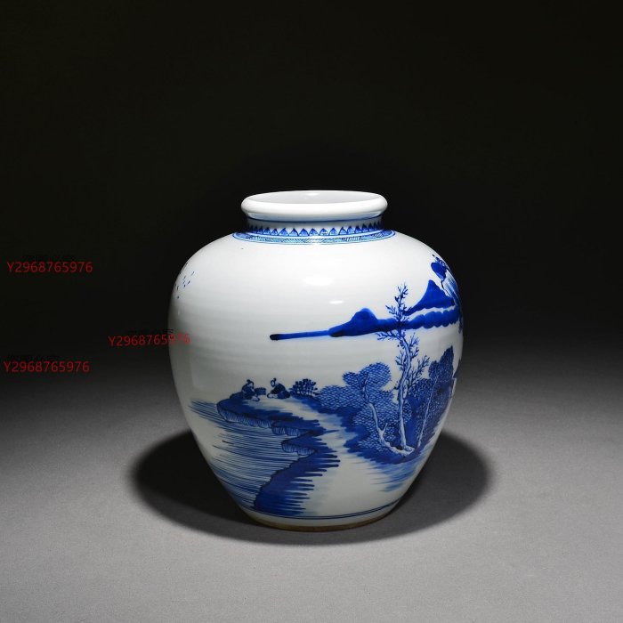 中国　大明萬暦年製款　青花　山水人物文碗　V　8711 中国 大明萬暦年製款 青花 山水人物文碗 V 8711