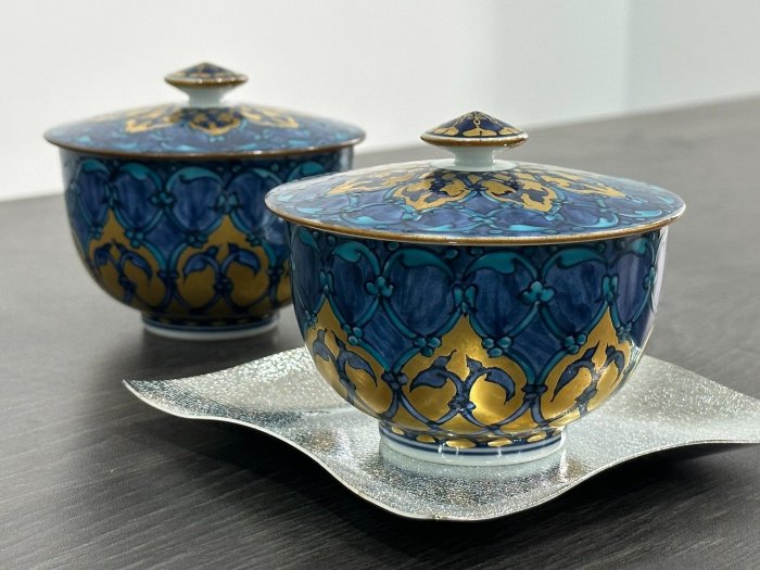 嚴選清水燒平安京泉豪華版蓋碗，二代馬場京泉精湛工藝，交趾釉純金片