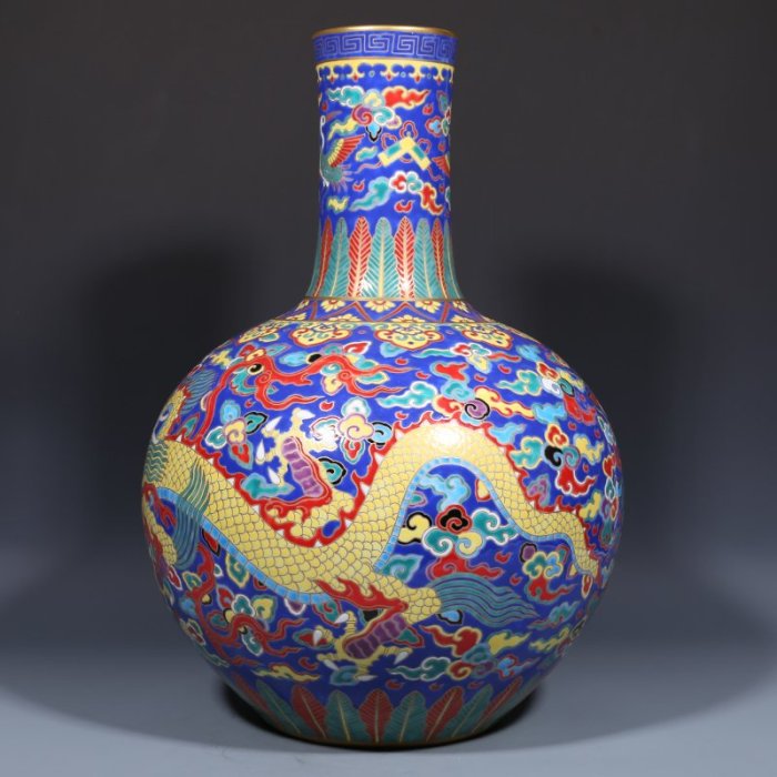 姥姥私藏】大清乾隆五彩描金雲龍紋天球瓶| Yahoo拍賣