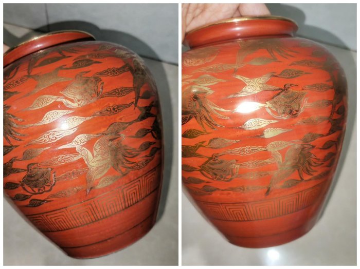 嚴選日本九谷永樂描金鳳凰祥雲花瓶，大正至昭和時期珍藏，手繪工藝卓越