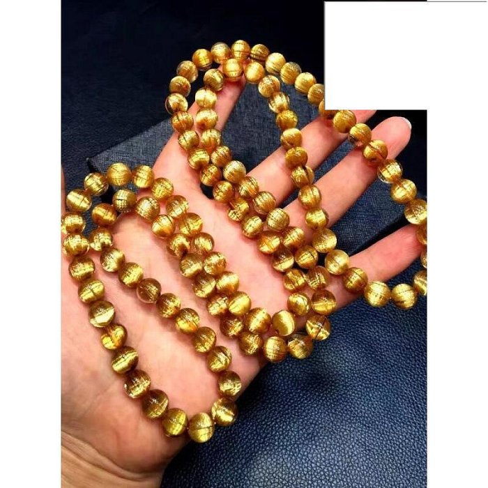 天然水晶超閃鈦晶手鍊男金髮晶手串黃髮晶佛珠女板鈦貔貅髮絲項鍊