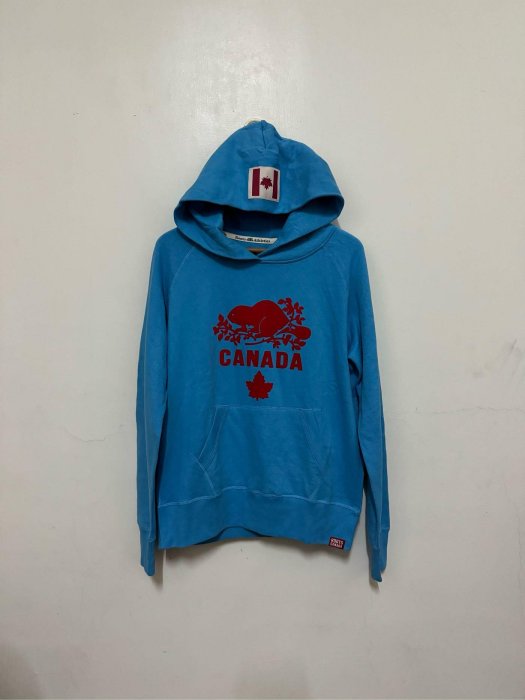 Roots 藍色品牌logo貼布裝飾長袖連帽內刷毛上衣 / M / / 5127