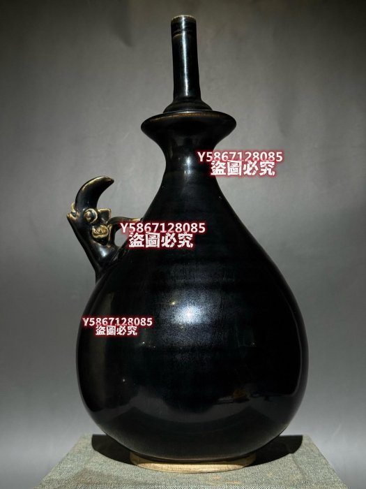 【希少品】中国宋時代　越窯蓋瓶y116 定窯凈瓶宋代黑釉龍首凈瓶，單色釉，品相完好無瑕疵。高約29厘米，底部