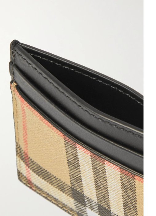 【BURBERRY 巴寶莉】經典格紋Vintage 拼皮革卡片夾名片夾 (卡其/黑)