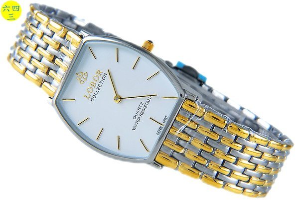 @(六四三鐘錶精品店)@LOBOR(真品)斯文錶.酒桶薄型錶殼.全不銹鋼加18k金.半金式