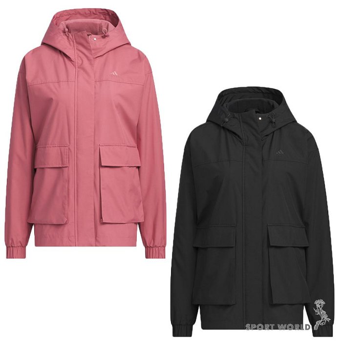 【下殺】Adidas 連帽外套 女裝 正面翻蓋口袋 寬鬆 玫紅/黑【運動世界】JG3811/JG3812