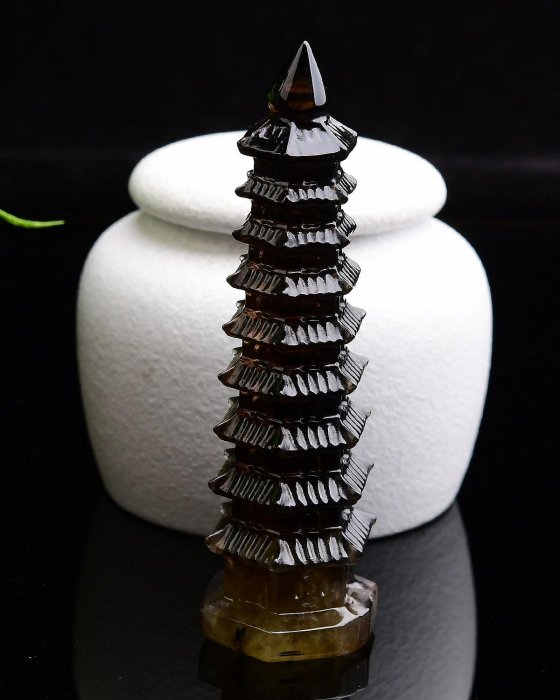 尺寸106.29.29】純天然黑茶水晶文昌塔黑茶水晶能量塔擺件顏色漂亮造型