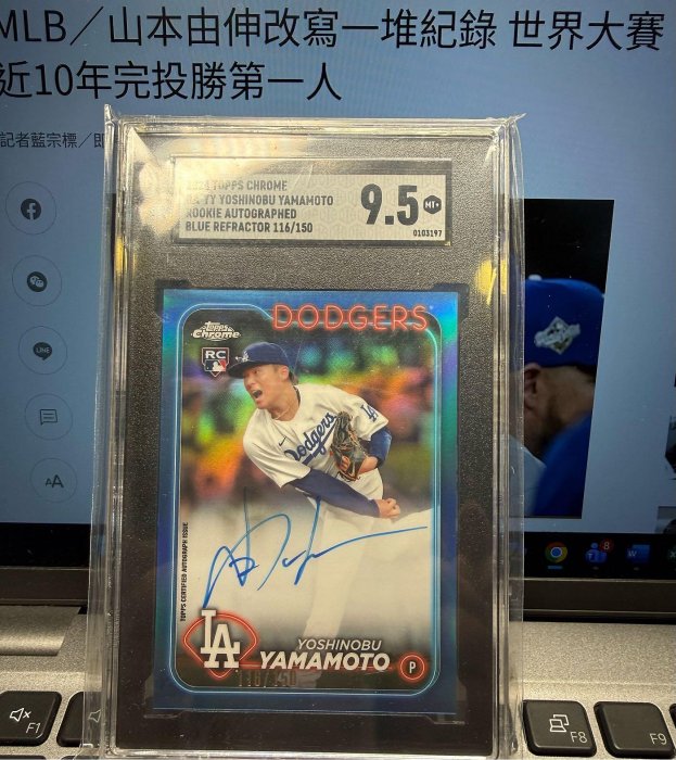 山本由伸 2024 Topps Chrome 超美 道奇藍 新人年 美卡 限量150 簽名 卡面簽 Key Card RC SGC 高分 值得珍藏