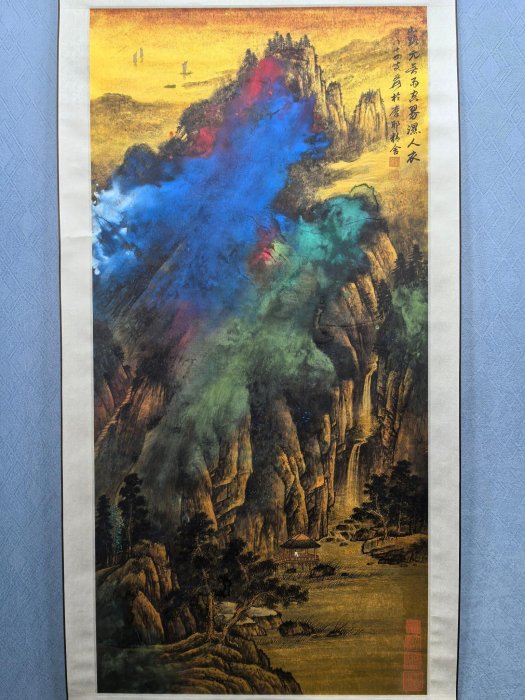 LH44 張大千， 金潛紙潑彩，畫心尺寸65.2X135厘米| Yahoo拍賣