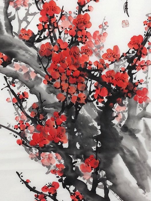 中国美術 中国画 近代画家「關山月 梅花図」肉筆紙本☆掛軸☆