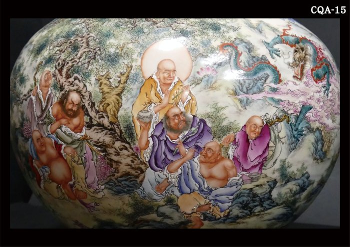 浩林畫廊】【十八羅漢雙耳對瓶】【文革時期】【匋匋齋王琦(款)】「珠山
