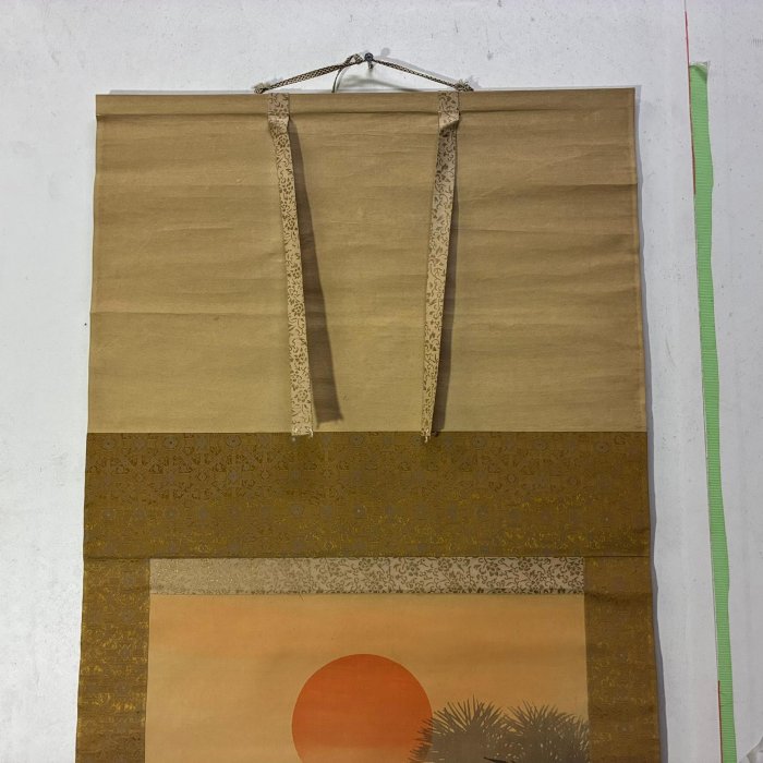 藏舊尋寶屋】老日本畫家作落款「松鶴圖」水墨畫掛軸/畫軸/掛軸《絹本