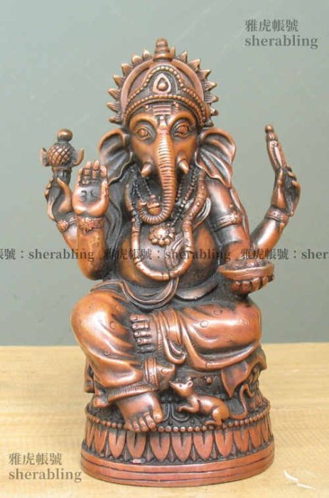RELI-G_045)印度象財神純藏傳藏密紅財神可裝藏銅佛像四臂托盤象鼻財神