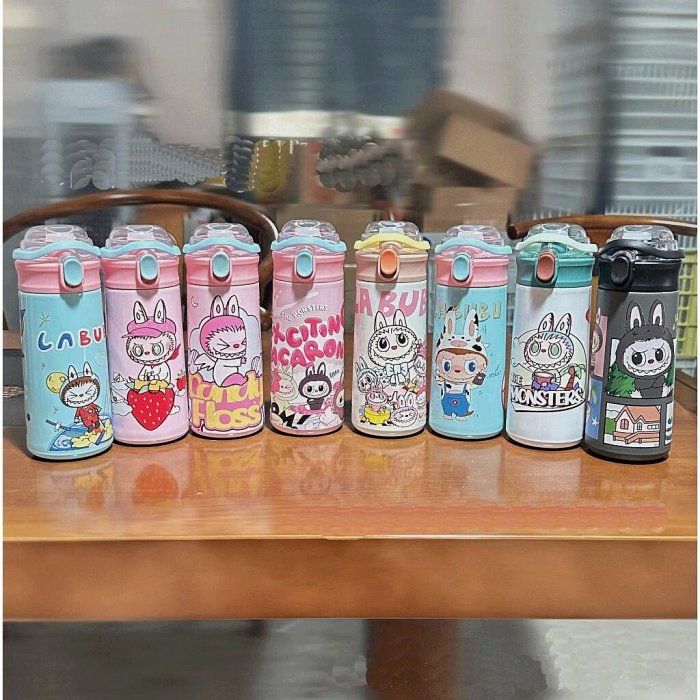 labubu 手提吸管杯 POP MART 保溫杯 拉布布 吸管杯 手提杯史迪仔 雙飲杯 彈跳杯 保溫瓶 杯子 水杯 叮