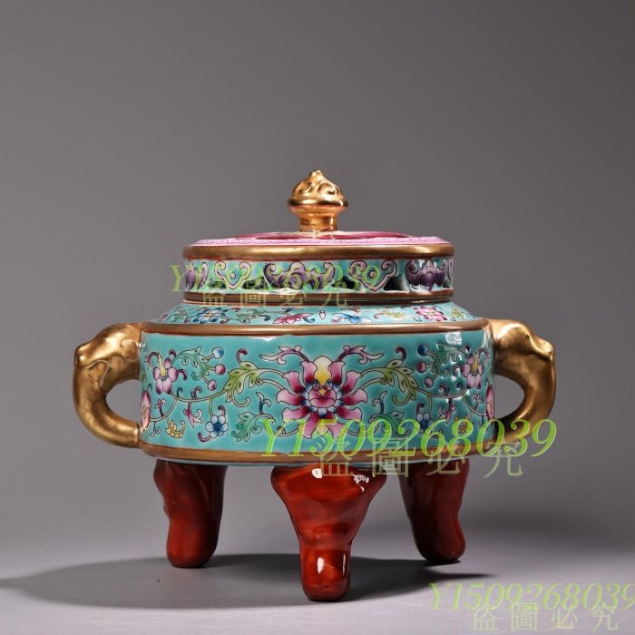 清代手繪琺瑯鎏金彩瓷器熏香爐畫工精湛器型款式精美配老彩繪木頭盒