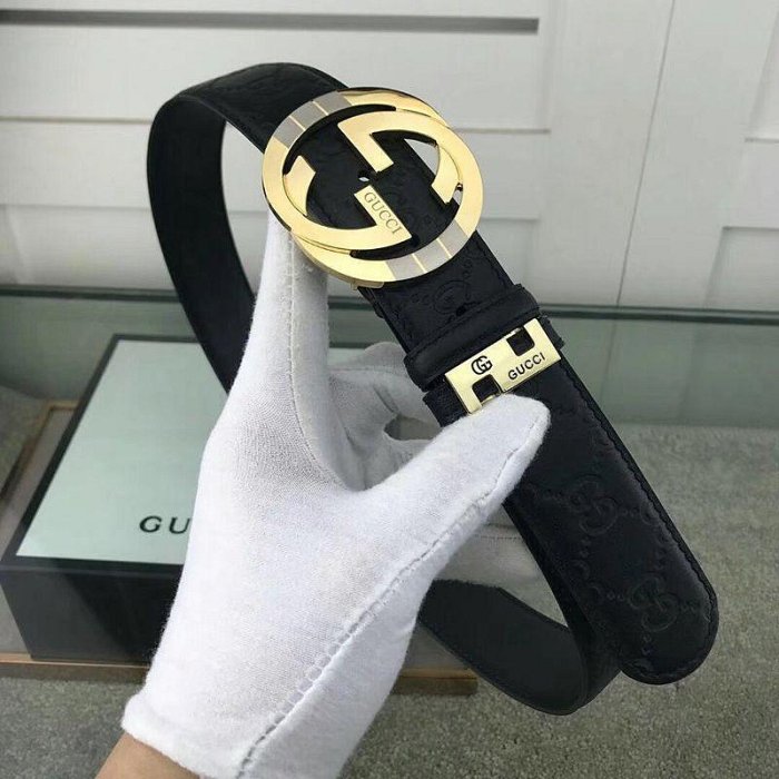 Gucci/古馳男皮帶 男士皮帶 真牛皮壓花雙G平滑扣男士腰帶 青年潮流商務男皮帶