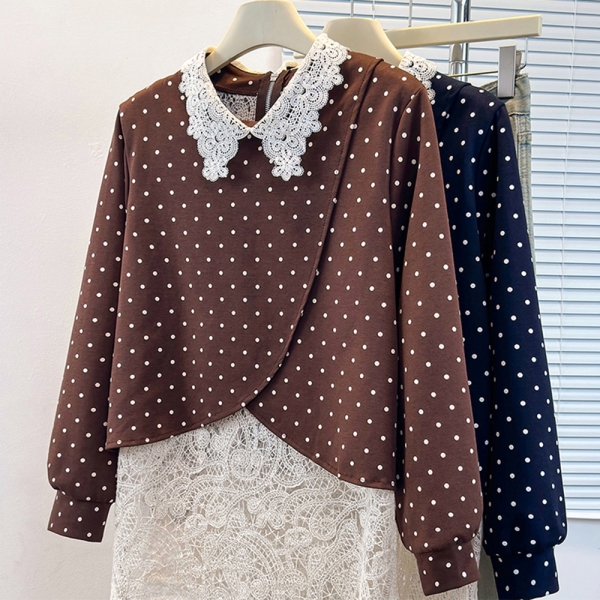 ＊ORead＊波點娃娃領蕾絲假兩件上衣(2色M~3XL)
