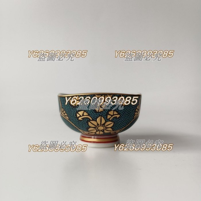 日本九谷燒二代仲田錦玉四角青粒唐草酒盃尺寸口徑5/高3厘米回流舊藏