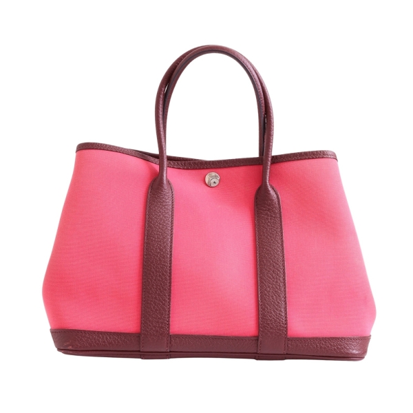 HERMES 愛馬仕 Garden Party 30 手提包 馬鞍紅/墨西哥粉 帆布 Negonda 牛皮 A刻 【二手名牌BRAND OFF】