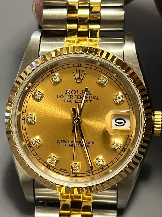 特價 勞力士 Rolex二手罕見港錶 日誌半金十鑽面 老殼半金款 錶徑36mm 復古錶 機械錶