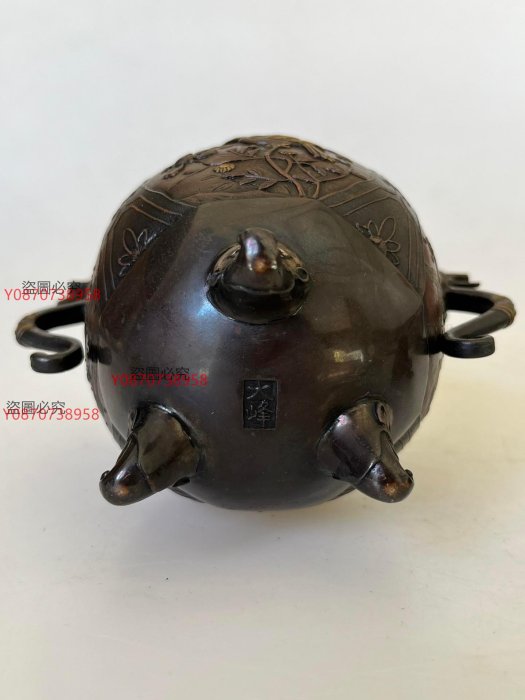 可議價日本高岡銅器銅香爐，大峰作香薰爐，精美金工設計，雄鷹展翅