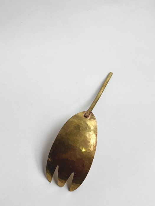 時代金工　古銅鎚出　蓮葉　持手菓子器　F　R5996B 二手】山田憲榮日本作家器手作金工錘紋純銅叉勺分餐勺尺寸：長約20.8