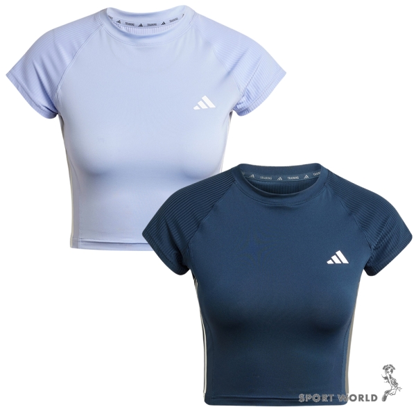 Adidas 短袖上衣 女裝 短版 排汗 藍紫/深藍【運動世界】JC7231/JE8814