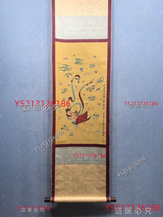 LT 780 張大千絹本莫高窟飛天仕女圖41.3X81.2 舊藏收藏古玩【八寶樓