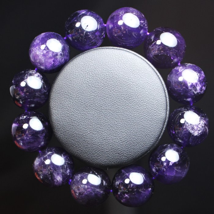 桑園の】頂級深紫(紫到發黑) 紫水晶18mm 大顆珠串天然手串魔幻星空色