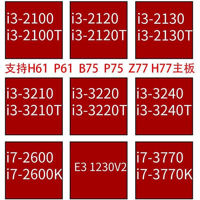 cpu I3 2100 2120 2130 3210 3220 3240 I7 2600 3770 1155針 H61