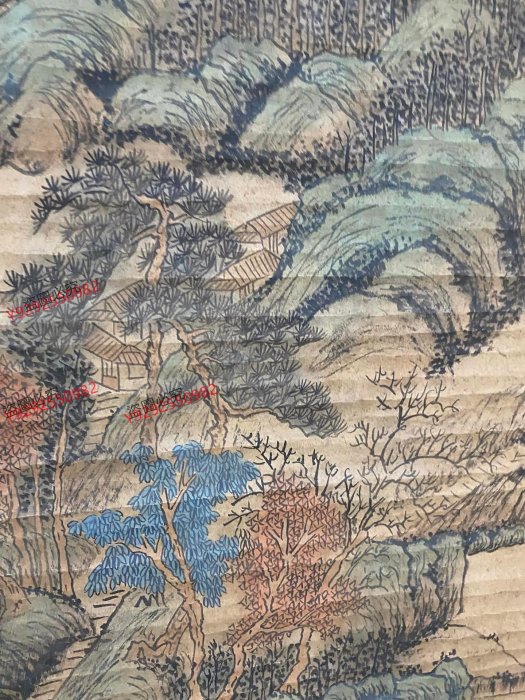 中国古美術『李思訓款 山水画』三尺中堂画 宣紙 唐物 水墨画 旧蔵 掛け軸 模写 編號GL一29三尺中堂畫李思訓山水畫手繪之作實物拍攝物圖材質宣紙裱好
