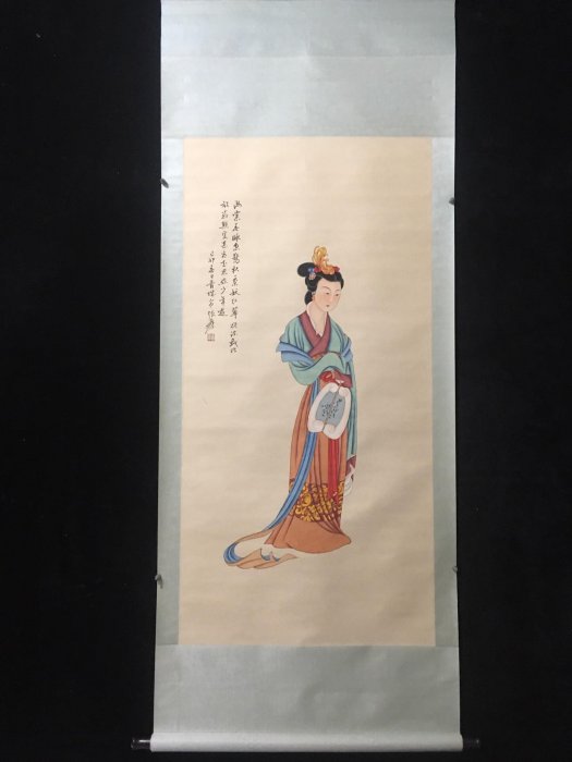 編號TR36四尺中堂畫，張大千的仕女圖，純手工繪畫，實物拍攝一物一圖
