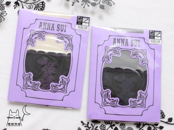 【拓拔月坊】ANNA SUI 褲襪　夢幻紫玫瑰蝴蝶側紋 波浪假膝上　日本製～現貨！