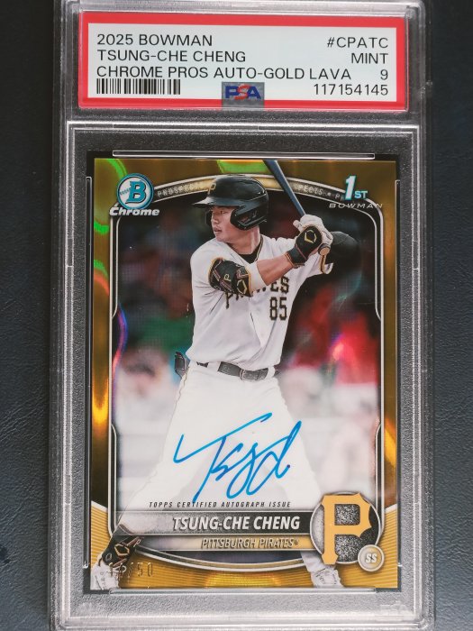鄭宗哲 2025 BOWMAN CHROME 1ST YEAR GOLD LAVA REF 熔岩金亮 14/50 新人 RC卡面簽名鑑定卡 ...