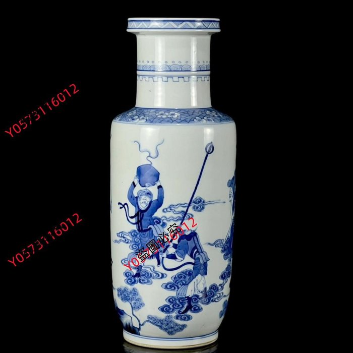 中国骨董　青花人物棒槌瓶　清時代 可議價清康熙青花人物故事棒槌瓶。高36*13。DJ91@@@6814594古玩收藏