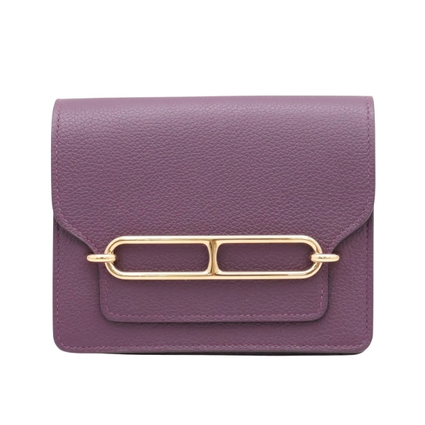 HERMES 愛馬仕 黑醋栗色 Evercolor 牛皮 Roulis Slim 短夾 U刻 銀扣 【二手名牌BRAND OFF】