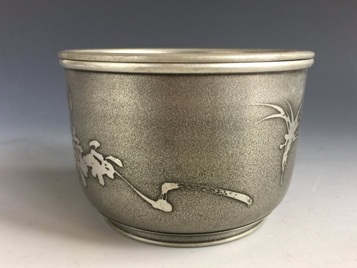 【西】B161 煎茶道具 錫製 建水 锡制水钵建水茶道具纯锡茶洗雕刻锡精品北阳堂出品锡器日本原装